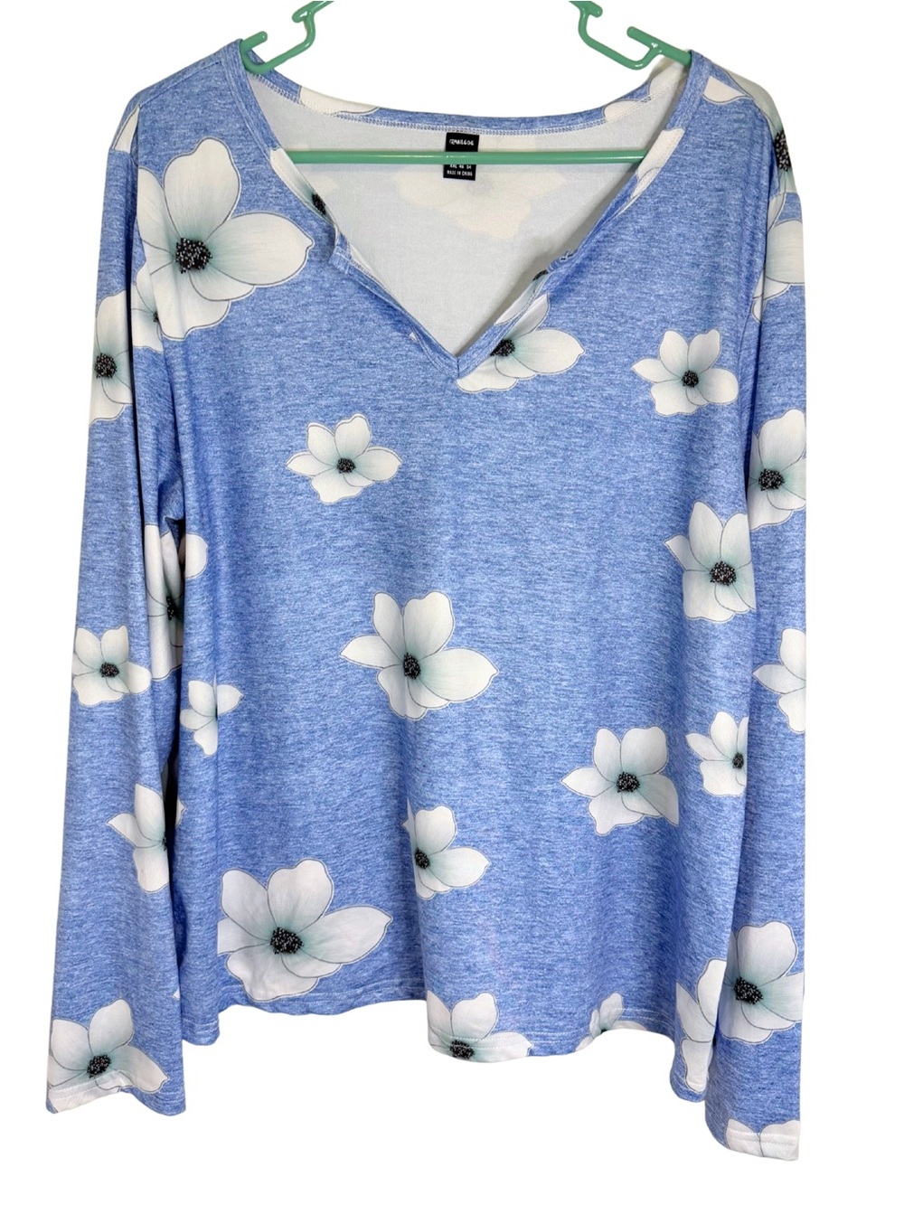 3/$20 Ranlege V-Neck Long Sleeve Floral Tee in Light Blue